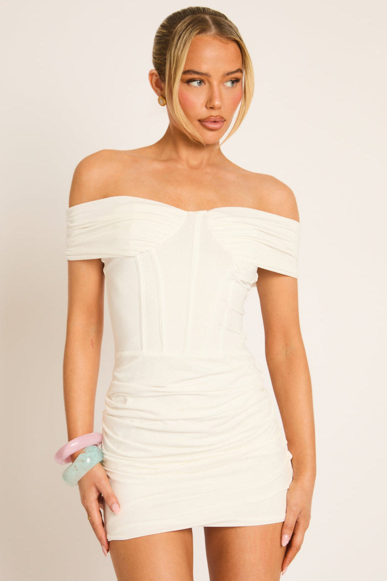 White Off Shoulder Corset Mini Dress - Joanna