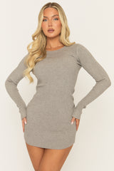 Grey Knitted Bodycon Mini Dress - Maisa