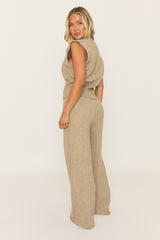 Beige Knitted Vest and Trouser Loungewear Set - Aziel
