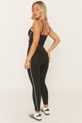 Black Contrast Piping Sports Bra And Legging Activewear Set - Shardy