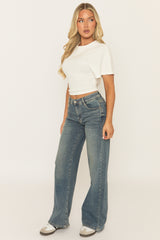 Blue Vintage Washed Wide Leg Denim Jeans - Kayte