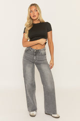 Grey Washed Wide Leg Denim Jeans - Annaelle