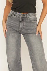 Grey Washed Wide Leg Denim Jeans - Annaelle