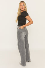 Grey Washed Wide Leg Denim Jeans - Annaelle