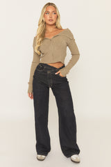 Indigo Asymmetric Waist Wide Leg Denim Jeans - Elka