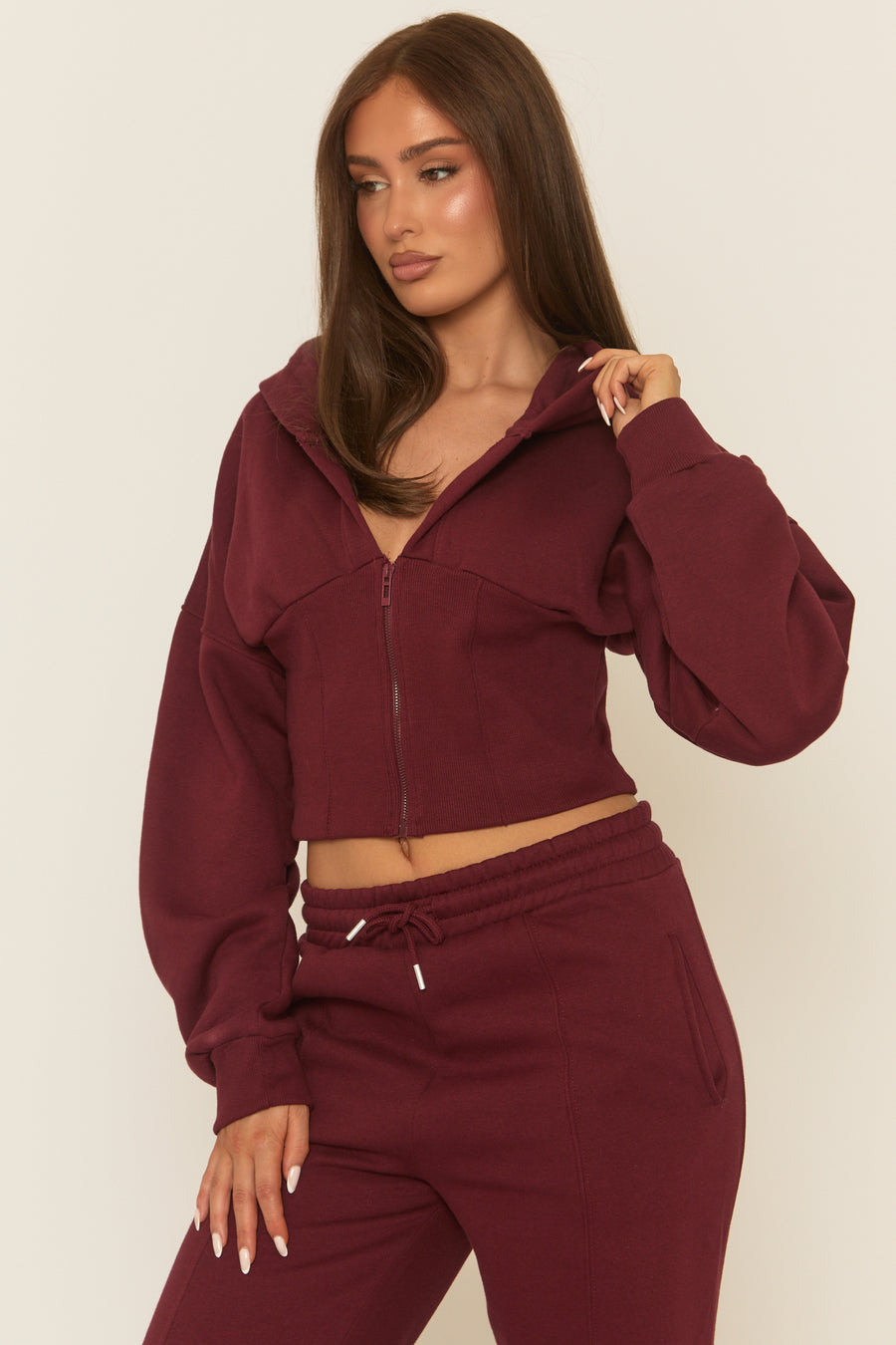 Wine Corset Fit Hoodie and Jogger Loungewear Co-ord Set - Arria