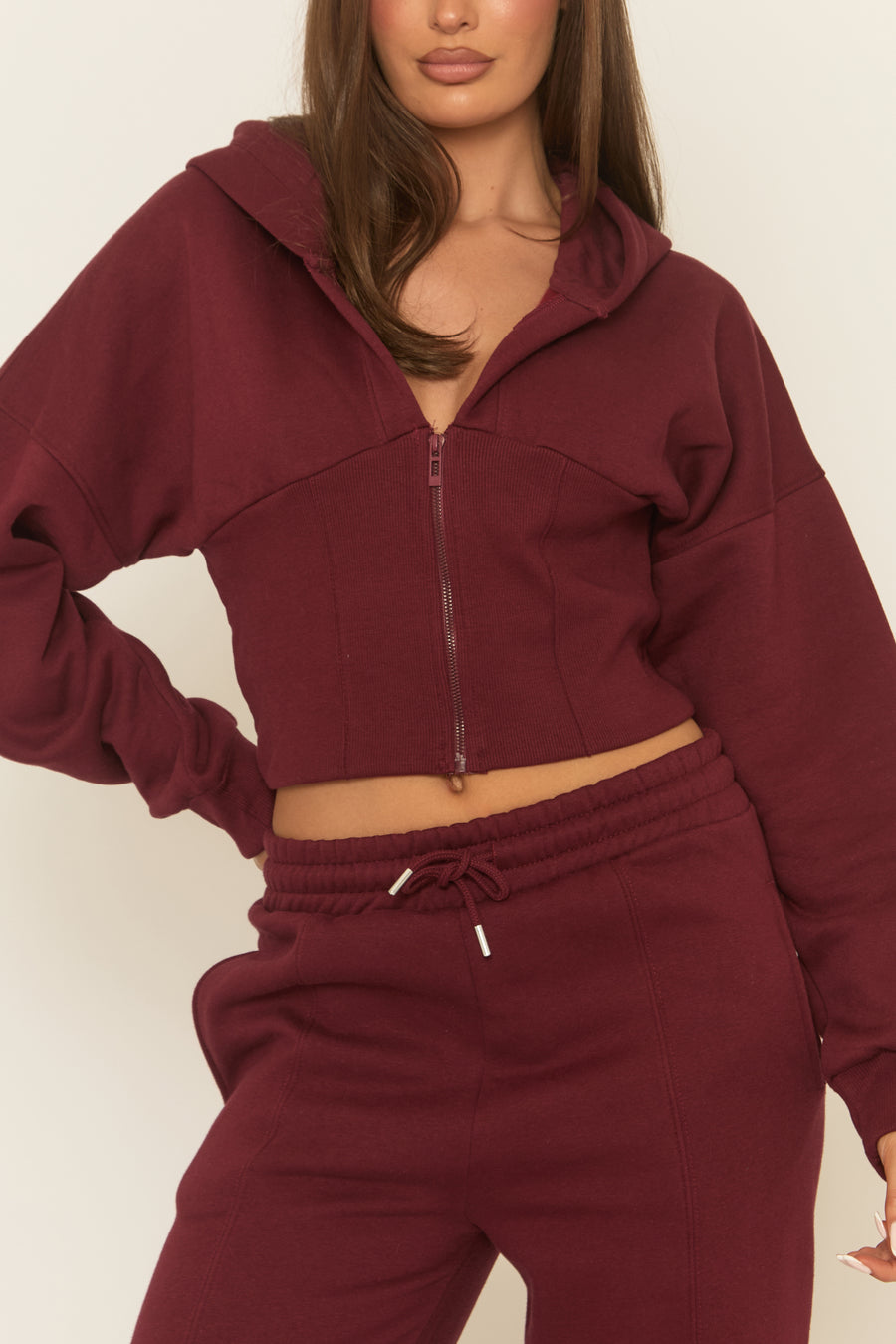 Wine Corset Fit Hoodie and Jogger Loungewear Co-ord Set - Arria