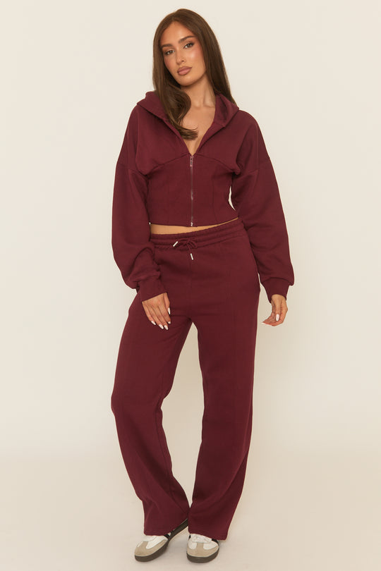 Wine Corset Fit Hoodie and Jogger Loungewear Set - Arria