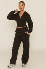 Black Corset Fit Hoodie and Jogger Loungewear Co-ord Set - Arria