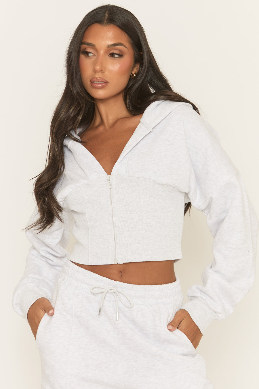 Bleach Grey Corset Fit Hoodie and Jogger Loungewear Co-ord Set - Arria