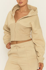 Beige Corset Fit Hoodie and Jogger Loungewear Co-ord Set - Arria