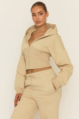 Beige Corset Fit Hoodie and Jogger Loungewear Co-ord Set - Arria