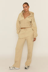 Beige Corset Fit Hoodie and Jogger Loungewear Co-ord Set - Arria