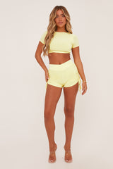 Yellow Tie Back Crop Top & Ruched Side Shorts Co-ord Set - Gianna