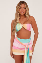 Multi Striped Print Twist Detail Crop Top & Mini Skirt Co-ord - Ember