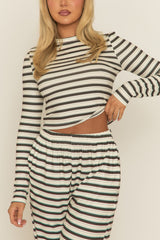 Cream Striped Jersey Top and Trouser Loungewear Co-ord Set - Arlene