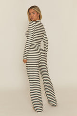 Cream Striped Jersey Top and Trouser Loungewear Co-ord Set - Arlene