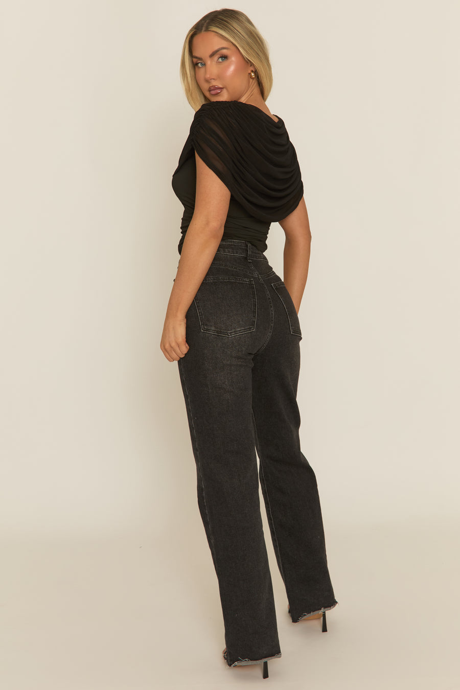 Black Mesh Draped Top - Alabama