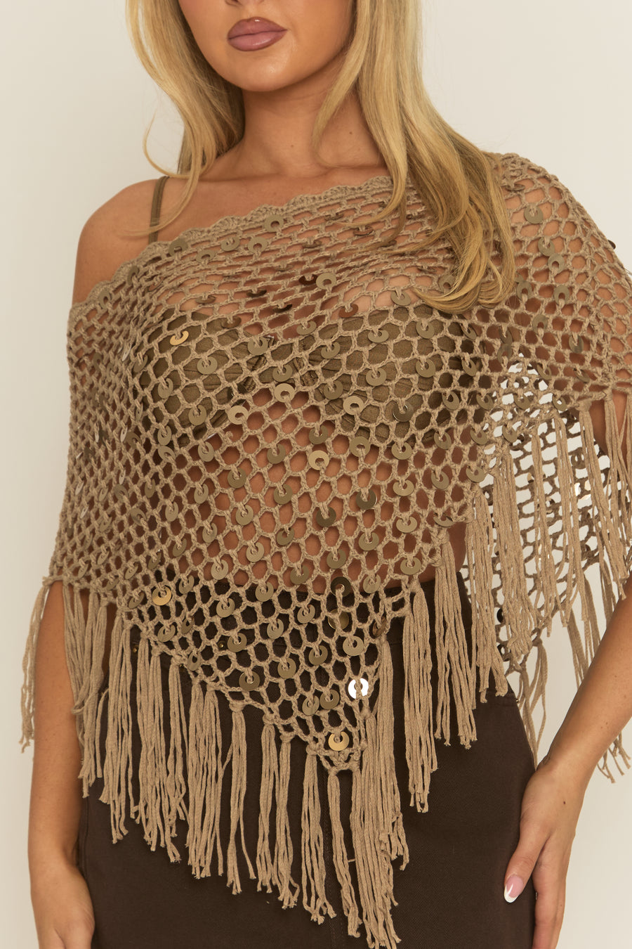 Beige Sequin Crochet Shawl - Brodie