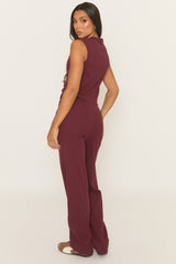 Wine Button Front Top and Trouser Loungewear Set - Caitlen