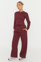 Wine Zip Through Loungewear Co-ord Set - Laurye