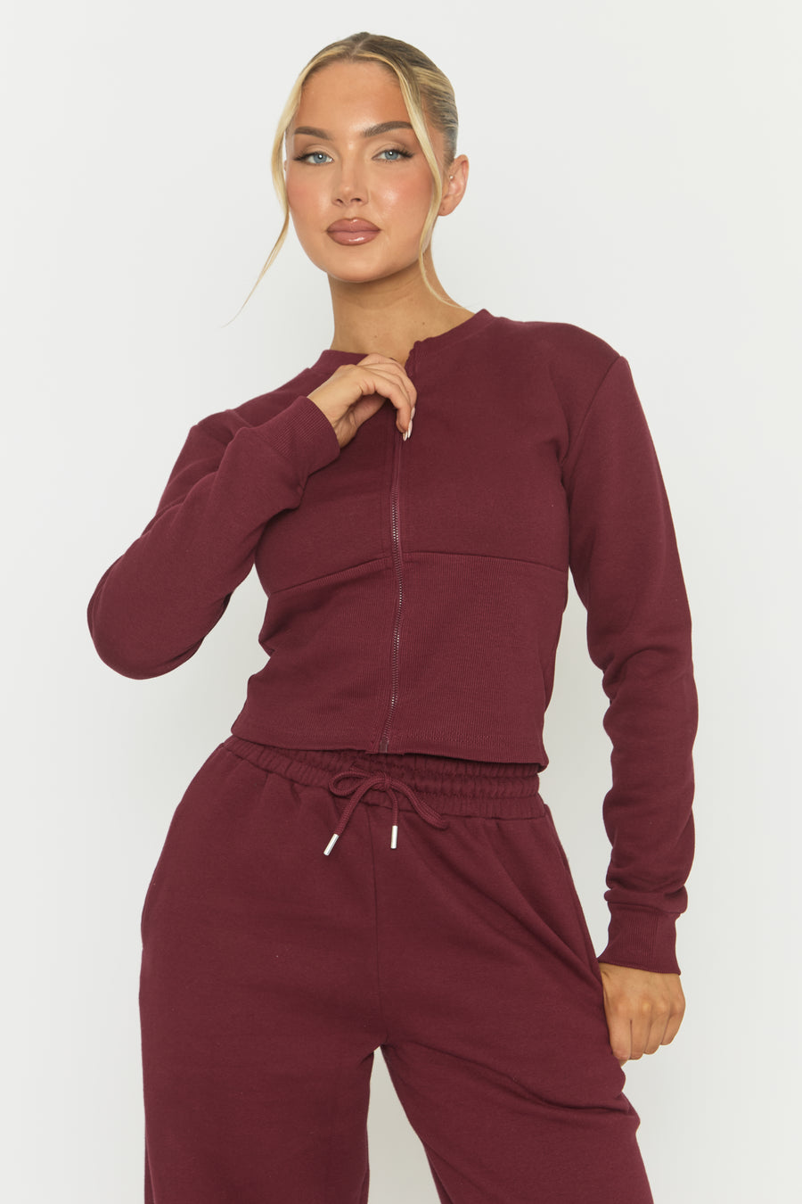 Wine Zip Through Loungewear Co-ord Set - Laurye