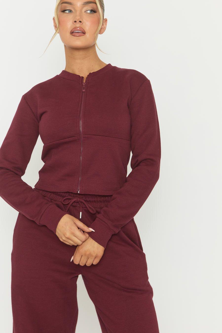 Wine Zip Through Loungewear Co-ord Set - Laurye