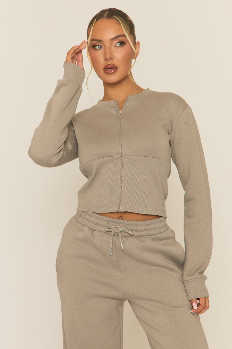 Dove Grey Zip Through Loungewear Co-ord Set - Laurye