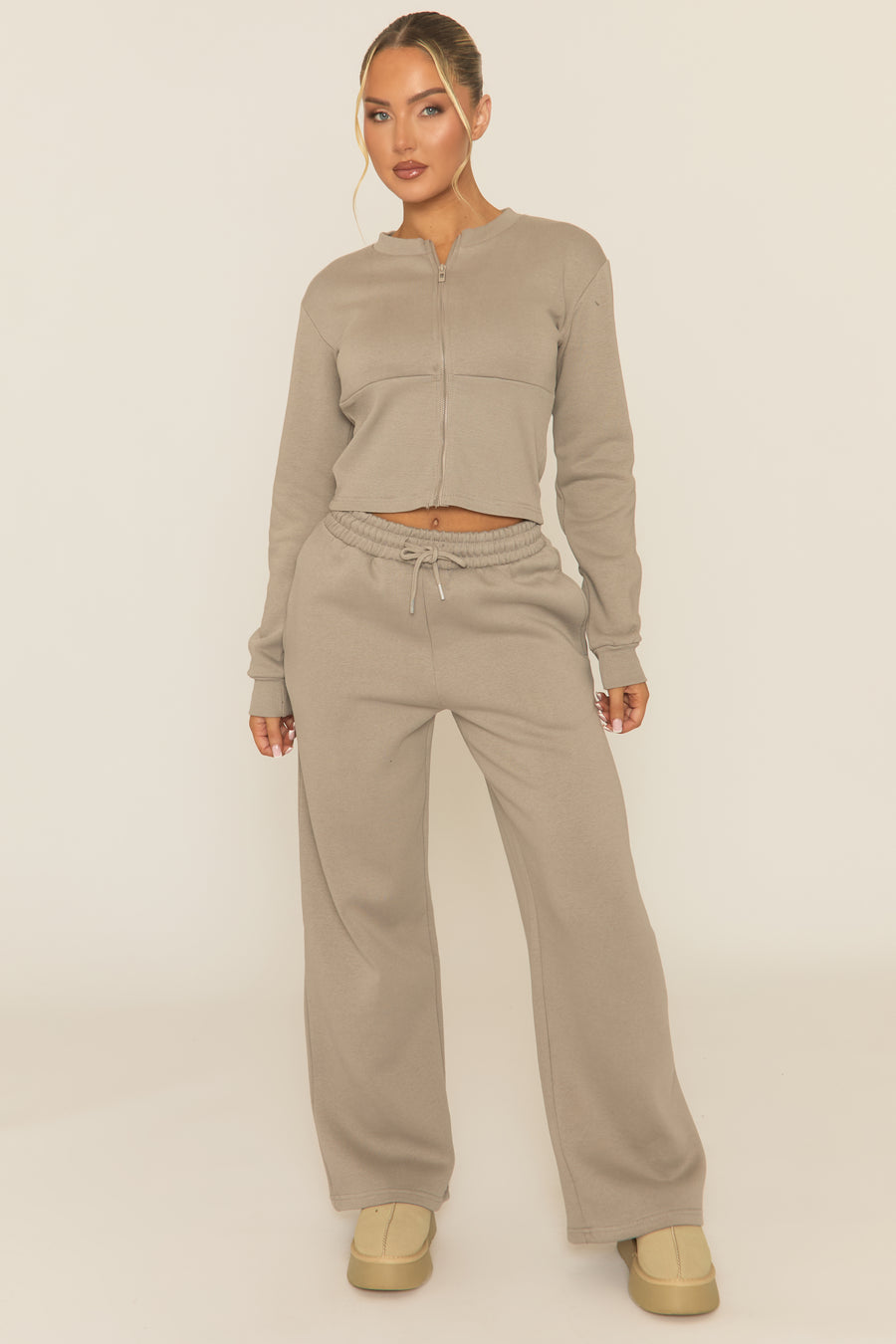 Dove Grey Zip Through Loungewear Co-ord Set - Laurye