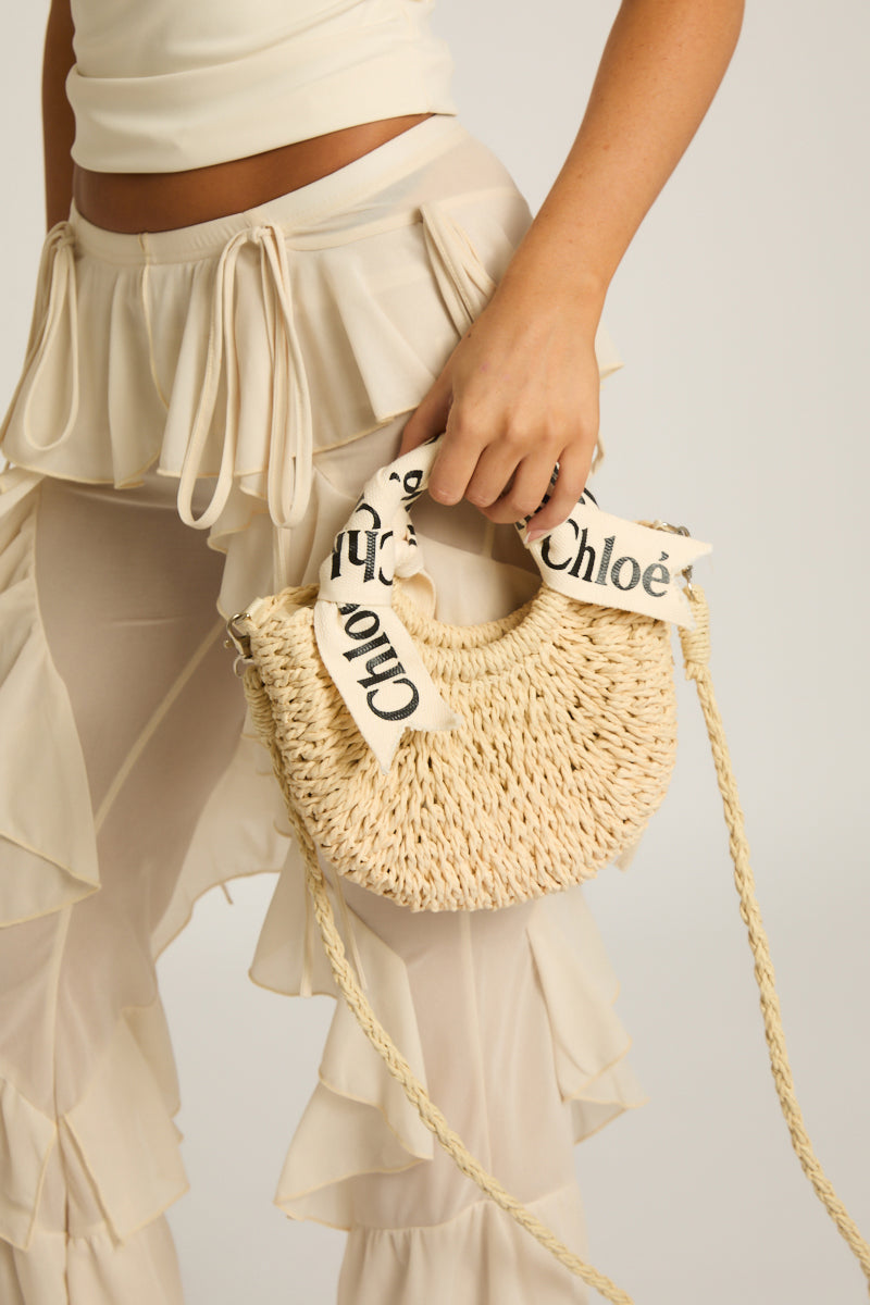 Beige Logo Detail Woven Handbag - Julia