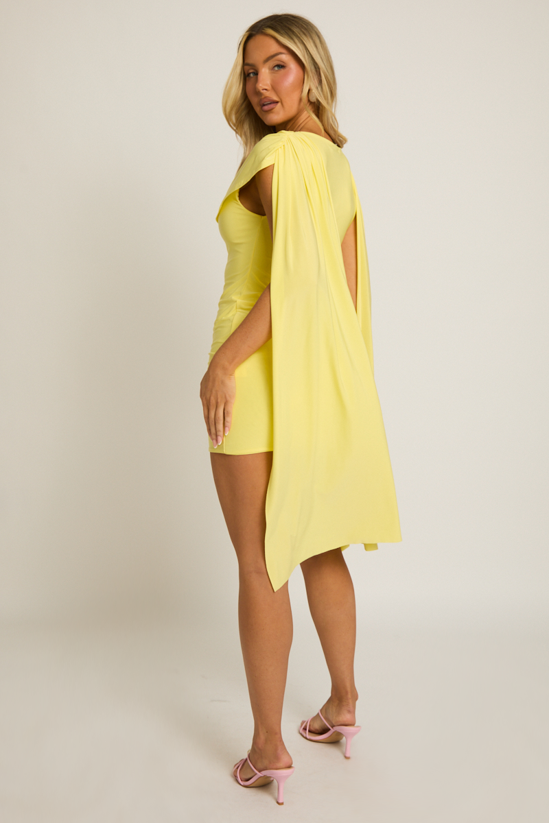 Yellow Gathered Cape Mini Dress - Miyar