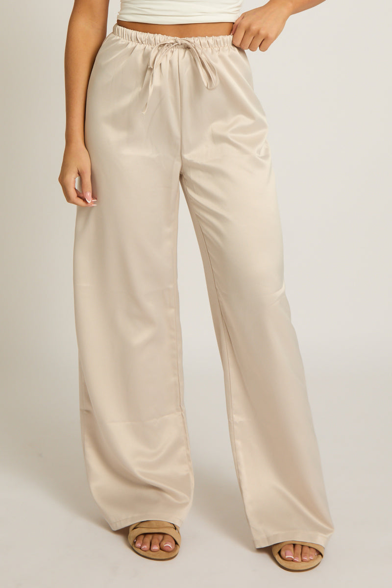 Ivory Satin Drawstring Trousers - Heath