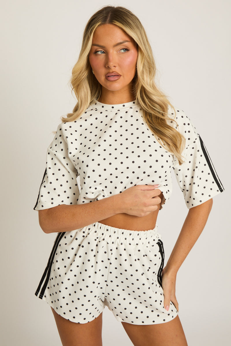 White Polka Dot Side Stripe Co-ord Set - Mally