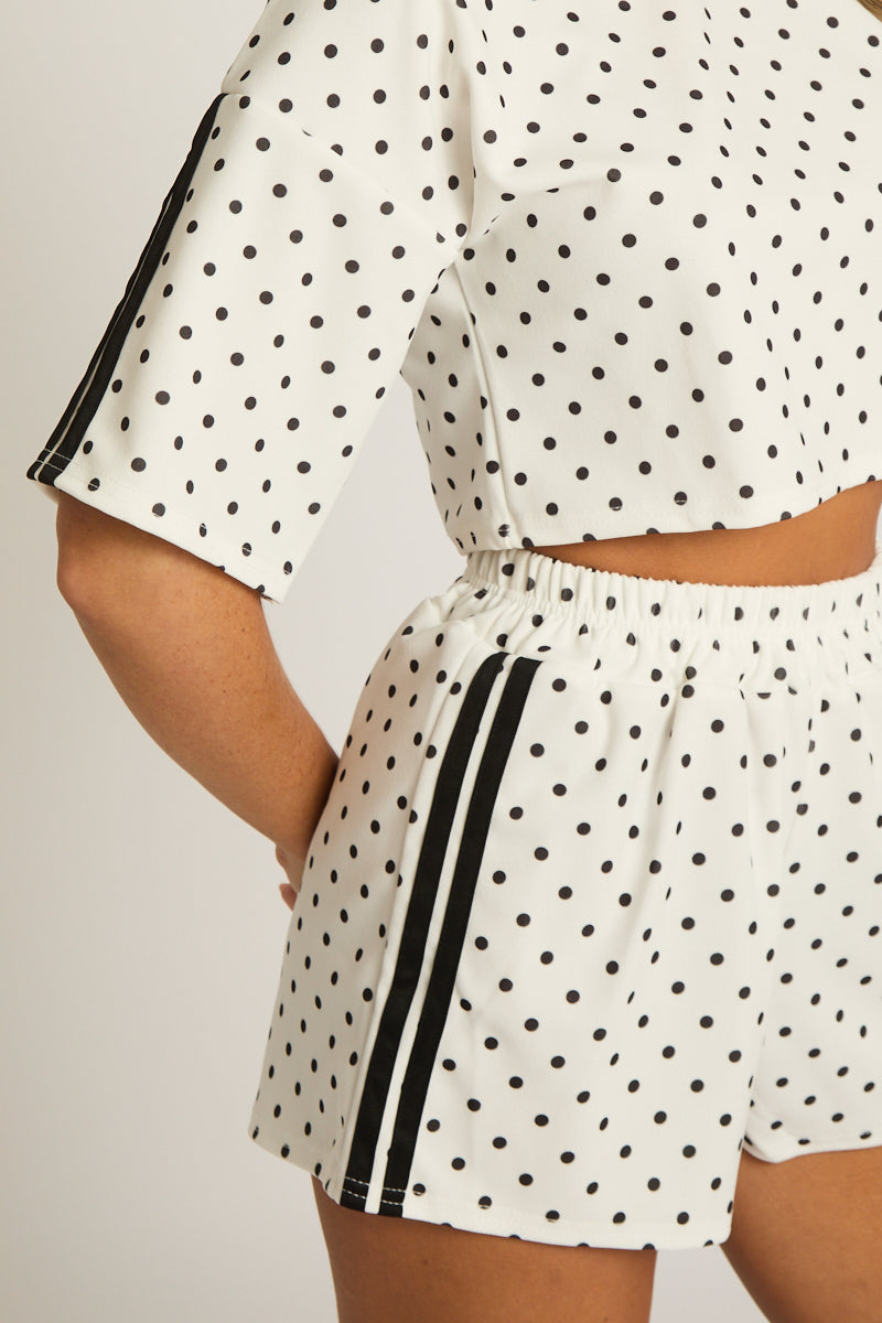 White Polka Dot Side Stripe Co-ord Set - Mally