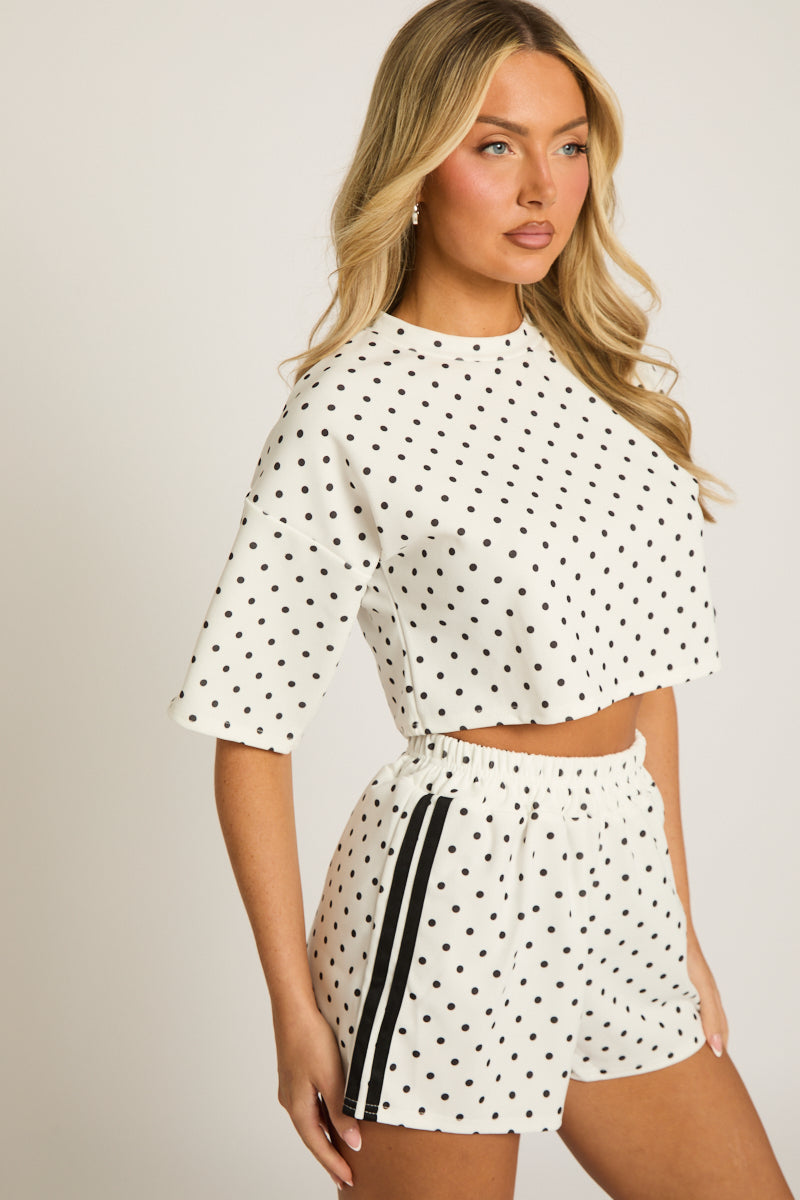 White Polka Dot Side Stripe Co-ord Set - Mally