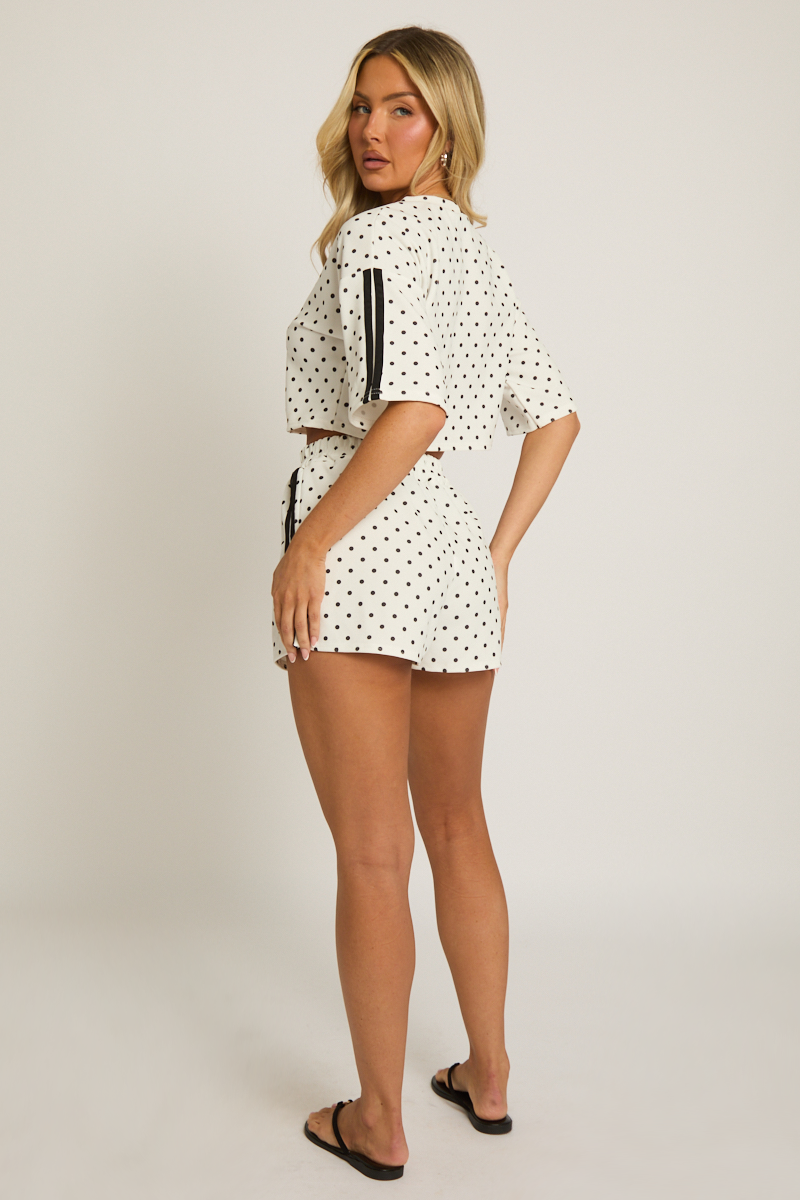 White Polka Dot Side Stripe Co-ord Set - Mally