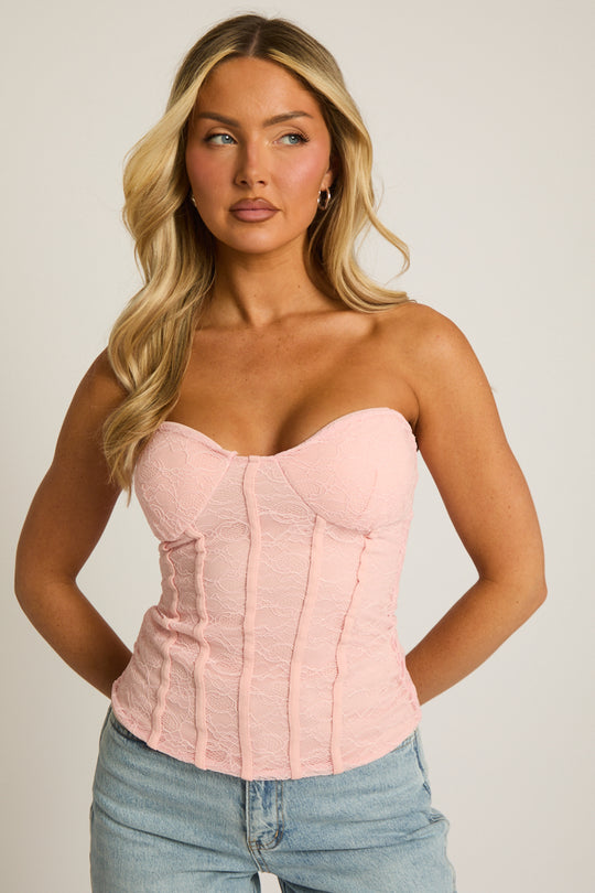 Pink Lace Corset Top - Alannah