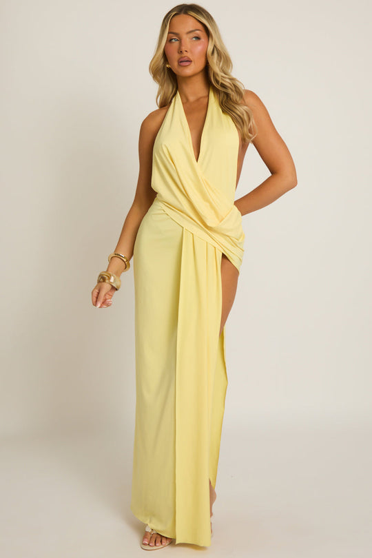Yellow Split Hem Drape Maxi Dress - Arleen