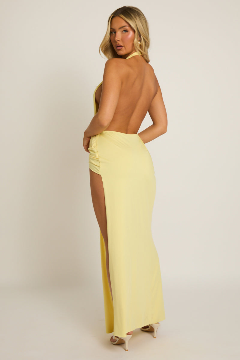 Yellow Split Hem Drape Maxi Dress - Arleen