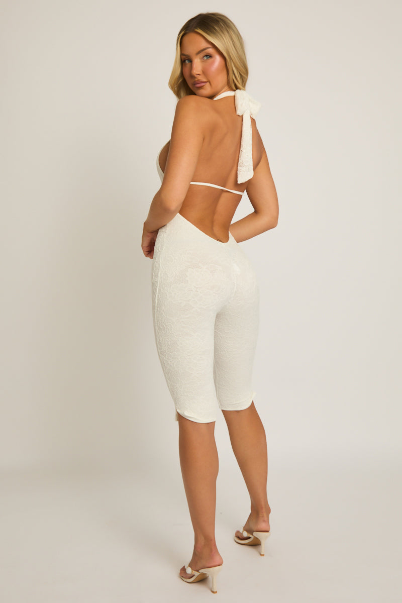 White Lace Corset Capri Jumpsuit - Iris
