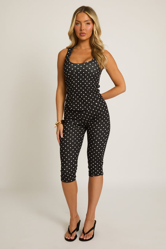 Black Polka Dot Corset Top and Capri Pant Co-ord Set - Nikola