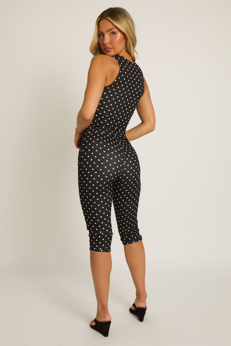 Black Polka Dot Corset Top and Capri Pant Co-ord Set - Nikola