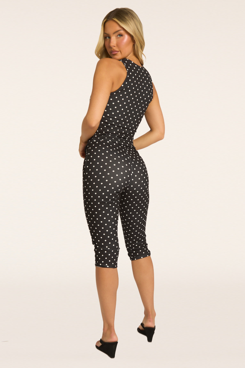 Black Polka Dot Corset Top and Capri Pant Co-ord Set - Nikola