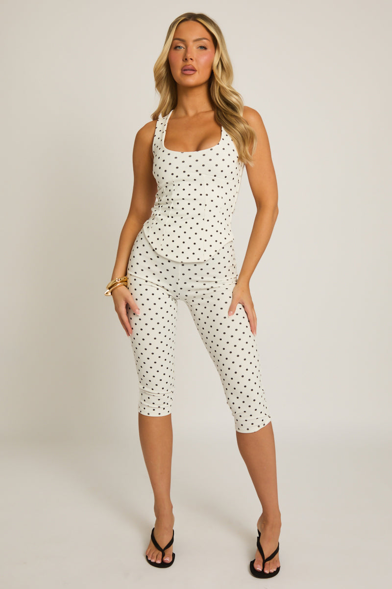 White Polka Dot Corset Top and Capri Pant Co-ord Set - Nikola