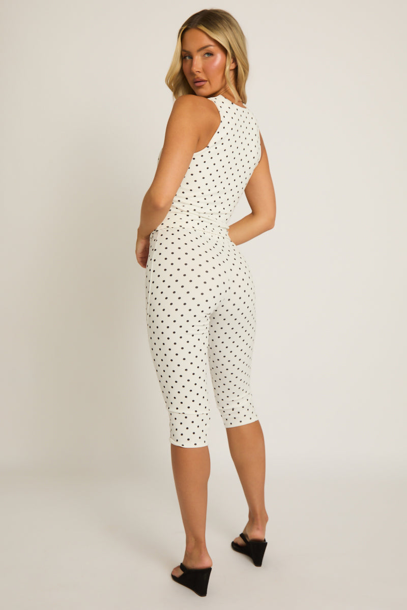 White Polka Dot Corset Top and Capri Pant Co-ord Set - Nikola