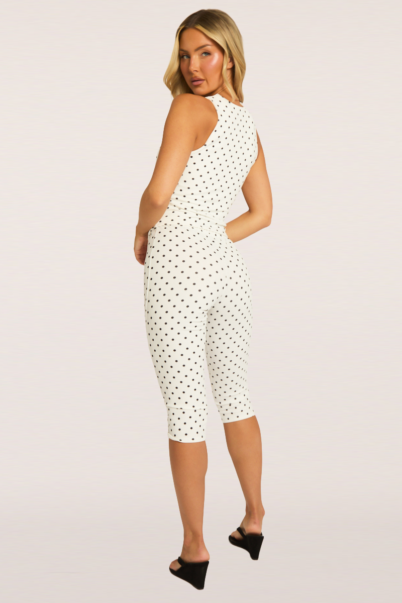 White Polka Dot Corset Top and Capri Pant Co-ord Set - Nikola