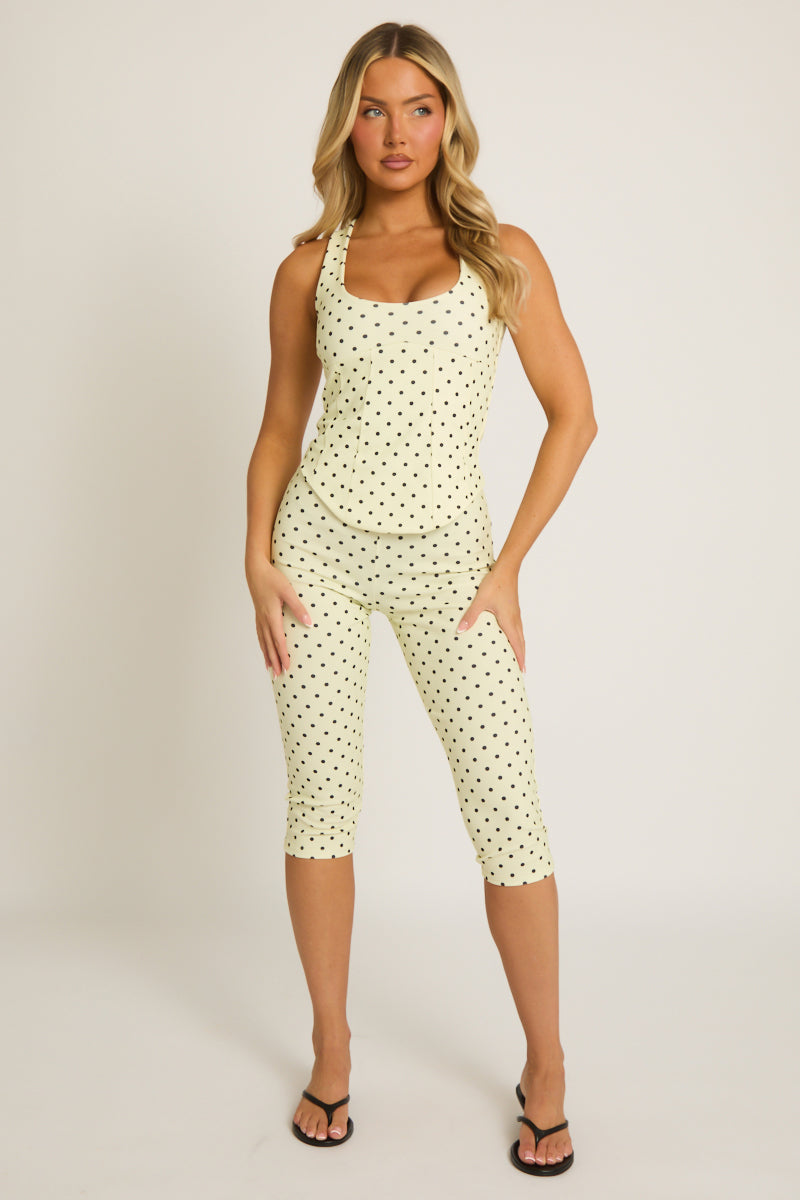 Yellow Polka Dot Corset Top and Capri Pant Co-ord Set - Nikola