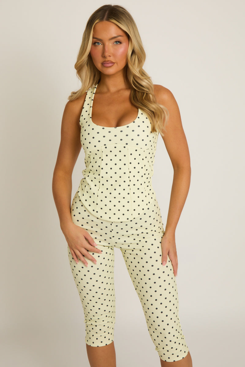 Yellow Polka Dot Corset Top and Capri Pant Co-ord Set - Nikola