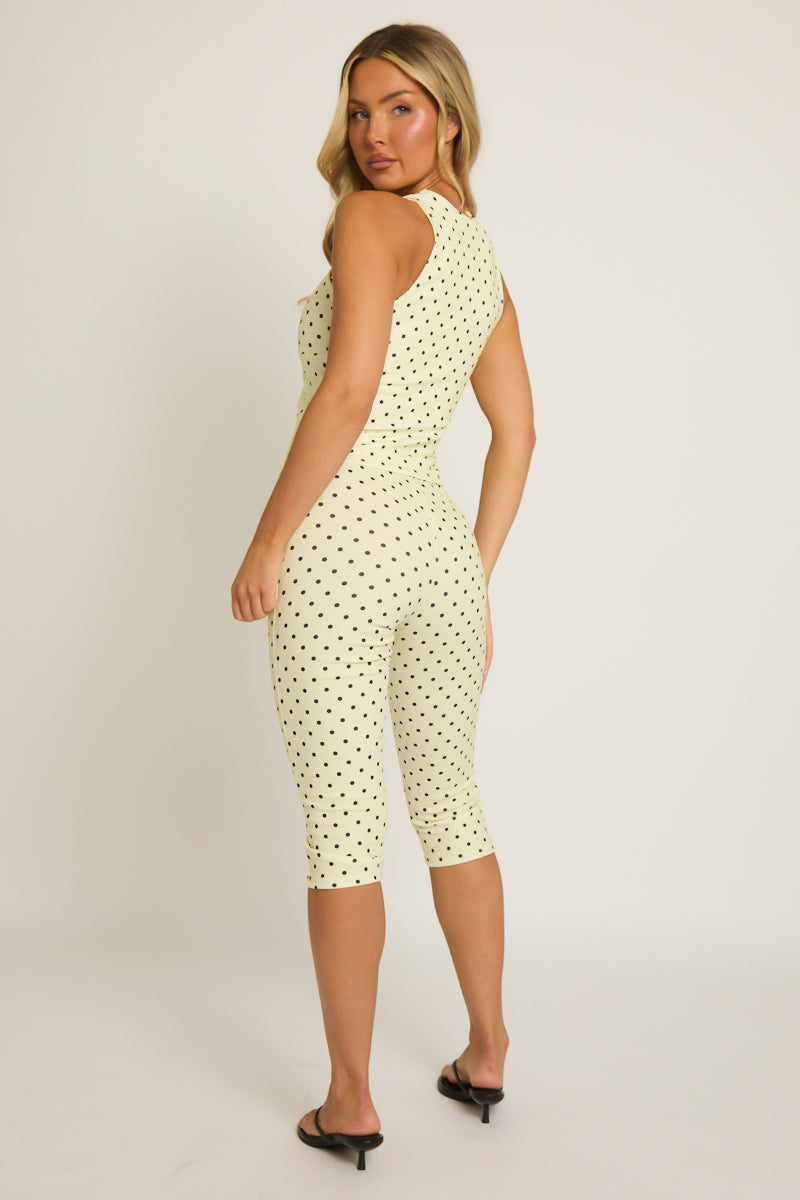 Yellow Polka Dot Corset Top and Capri Pant Co-ord Set - Nikola