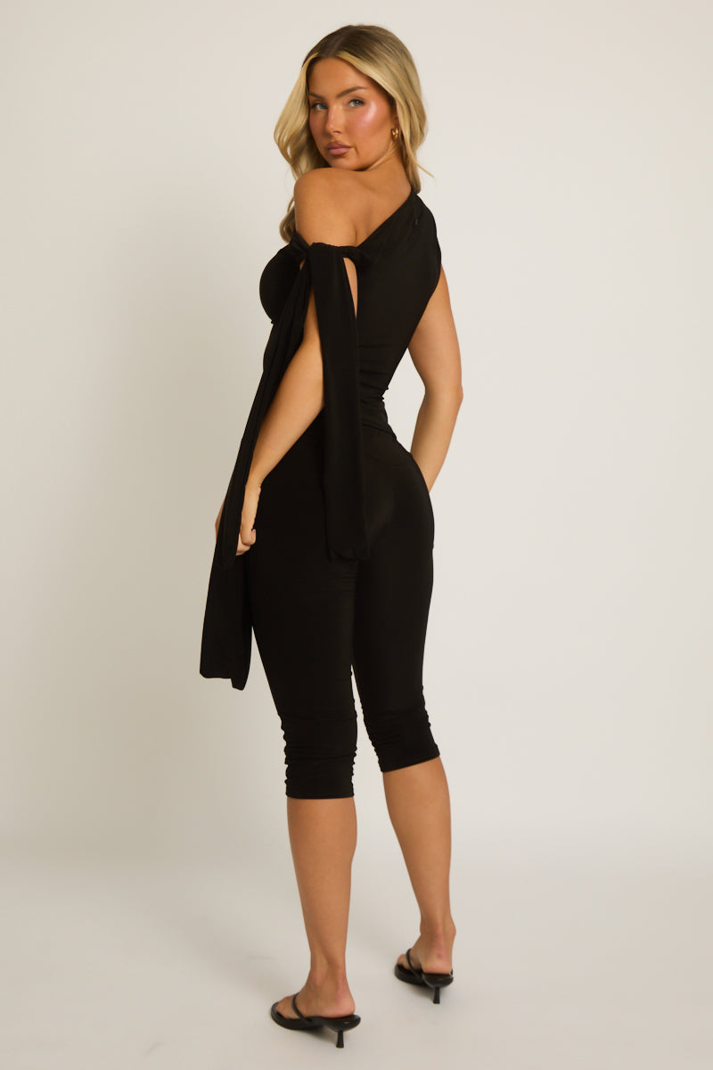 Black Tie Shoulder Top and Capri Pants Co-ord Set - Genna